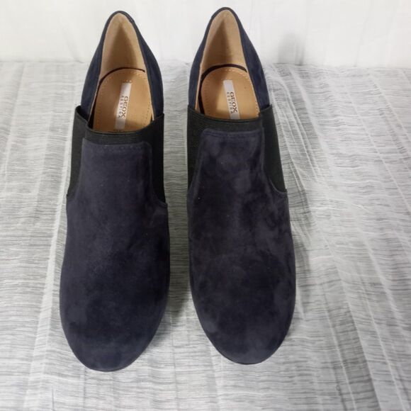 GEOX RESPIRA Italy Blue Suede Slip On Shoes Black Comfort Clogs High Heel 38 * 8 - Picture 5 of 12
